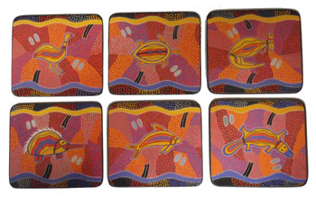 Aboriginal Art Coasters - Assorted Animals (Set of 6)