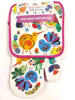 Oven Mitt & Pot Set - Retro Birds