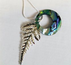 Natural Paua Donut and Fern Necklace