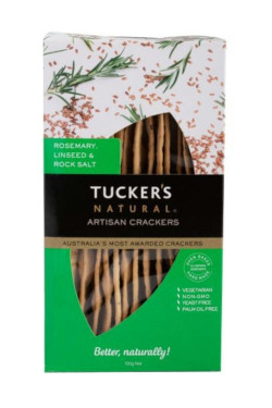 Tuckers Natural Artisan Crackers -  Rosemary, Linseed and Rock Salt (100g)