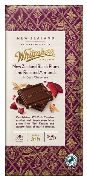 Whittakers Artisan Collection - New Zealand Black Plum and Roasted Almonds (100g)